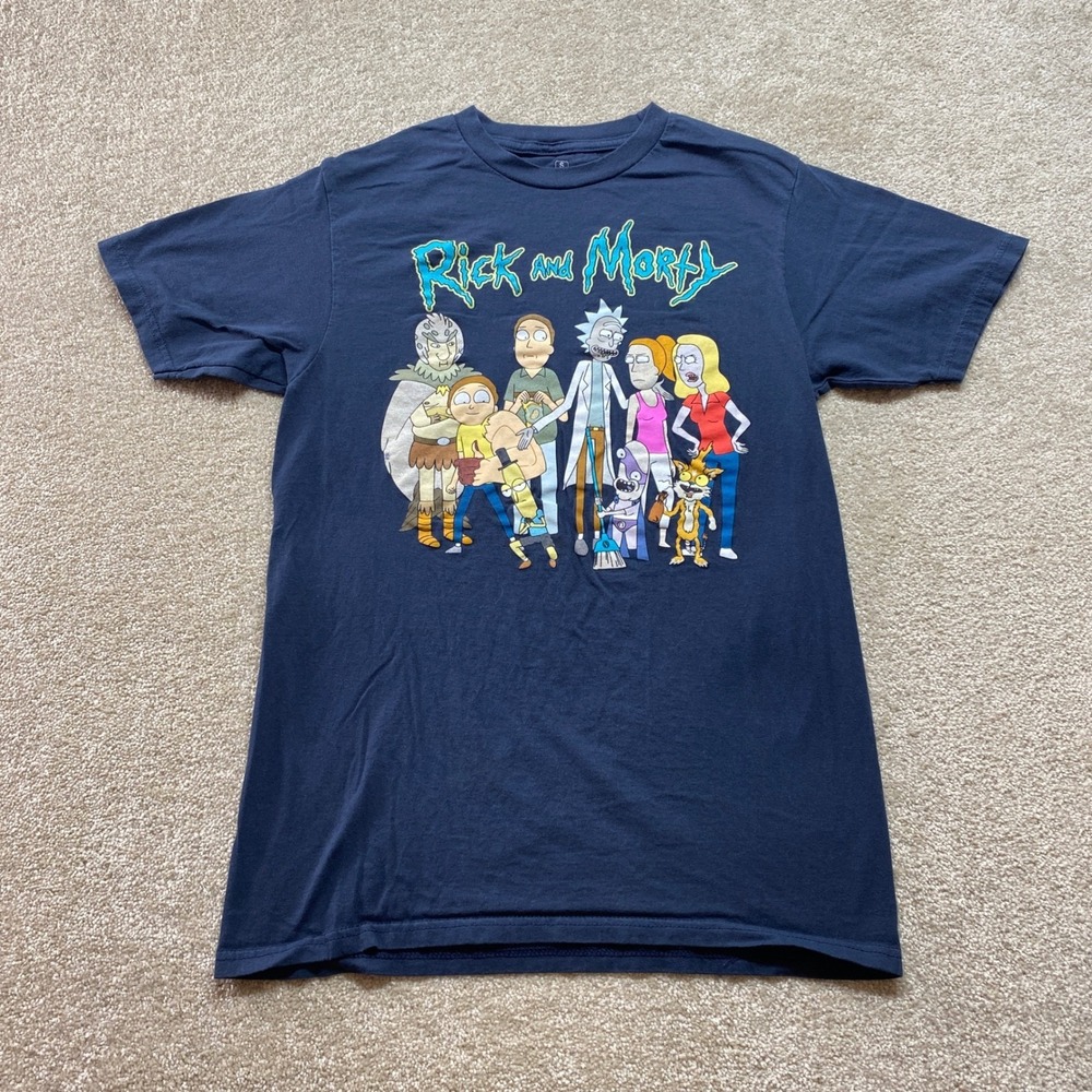 Ripple Junction Rick and Morty T Shirt Womens Small Navy Blue Graphic Crew Neck